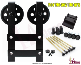 Strongest Dual Wheel Barn Door Hardware - Trolley Steel Wheel Barn Door Hardware - Black Barn Door Trolley Hardware blackwheelblackhardware_heavytxt_411198076