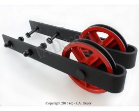 Red Sliding Barn Door Spoked Wheel Kit redhardwarespoked_copy