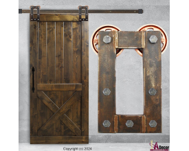 Steampunk Barn Door Hardware With Dual Colored Wheels steampunkrustcopperwheel2000x2000