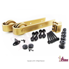 Barn Door Hardware Gold Finish - Small Wheel Barn Door Hardware - J Style Barn Door Hardware goldpaintedgoldwheel